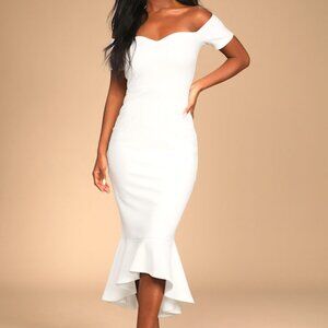 Lulus How Much I Care Ivory Off-the-shoulder Midi Dress White - Size S